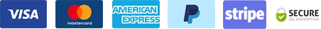 Visa, Mastercard, American Express, PayPal, Stripe, SSL secure